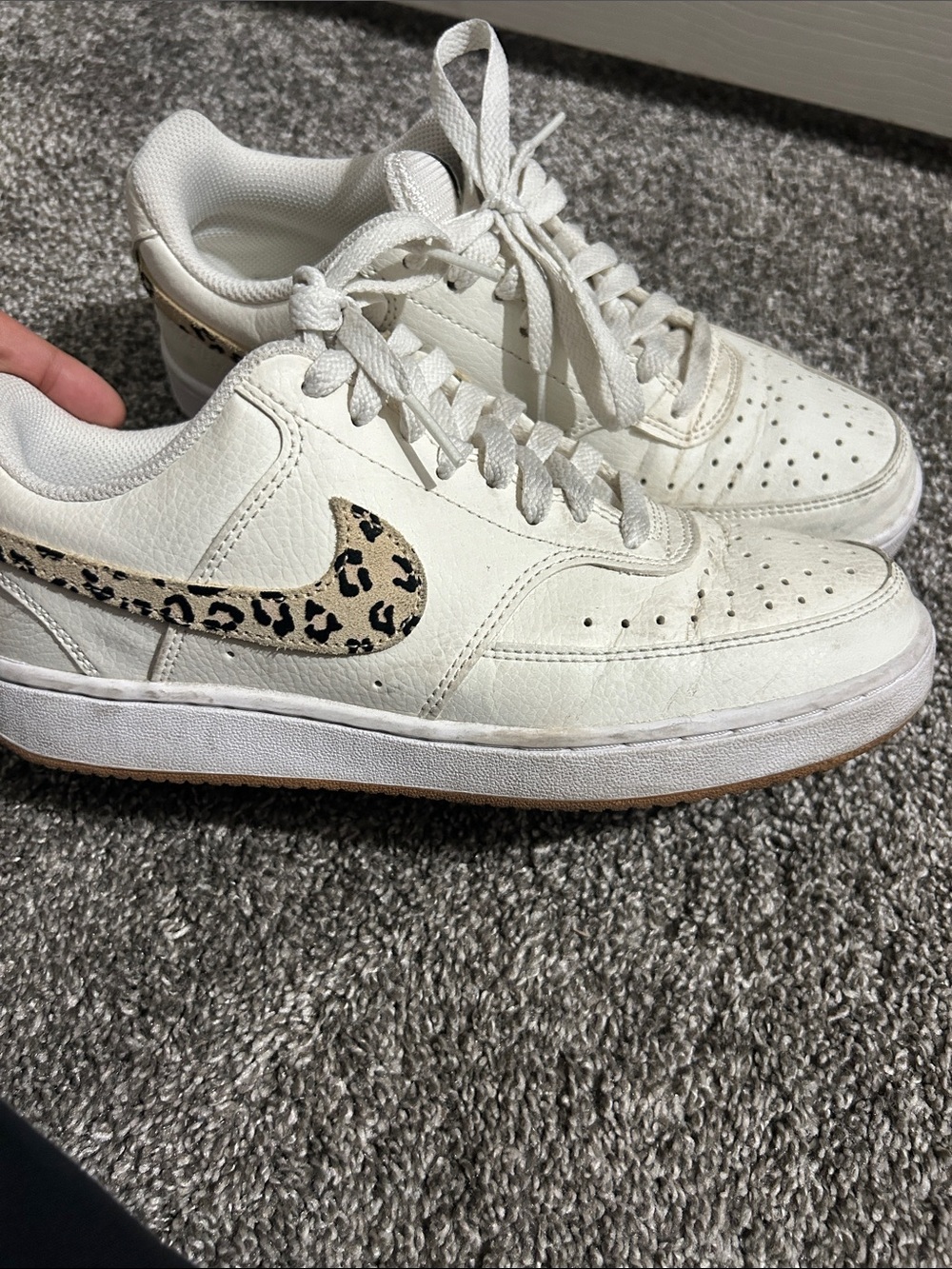 Nike Women’s White Sneakers with Leopard Print Swoosh